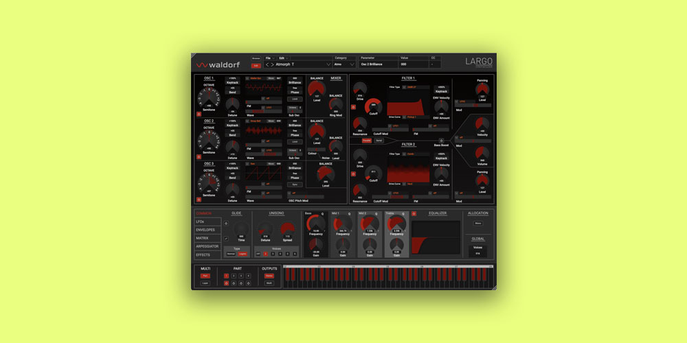 Waldorf「LARGO 2」圧倒的なサウンドクオリティを実現！多彩なオシレーター、モジュレーション、フィルター、アルペジエーターを駆使して、唯一無二のサウンドを作れるウェーブテーブルシンセの決定版｜DTMプラグインセール