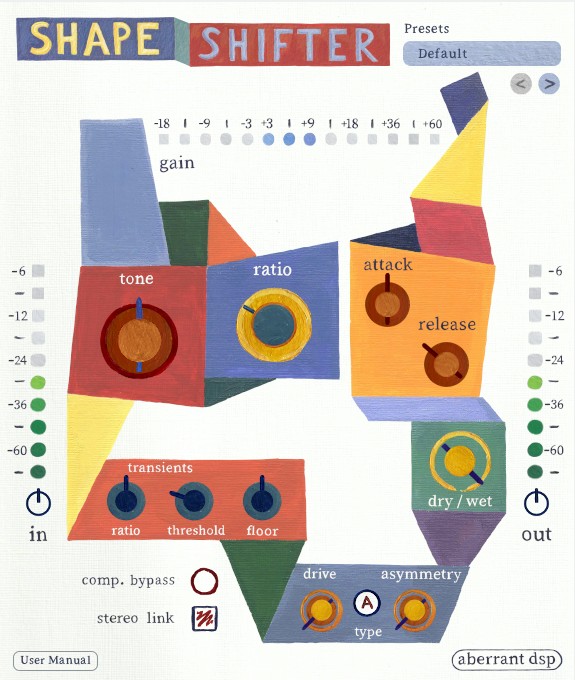 Aberrant DSP「ShapeShifter」ミックスに色と奥行きを与える！サウンドの形状を自在に操るダイナミクスリモデラー＆キャラクターコンプレッサー｜DTMプラグインセール