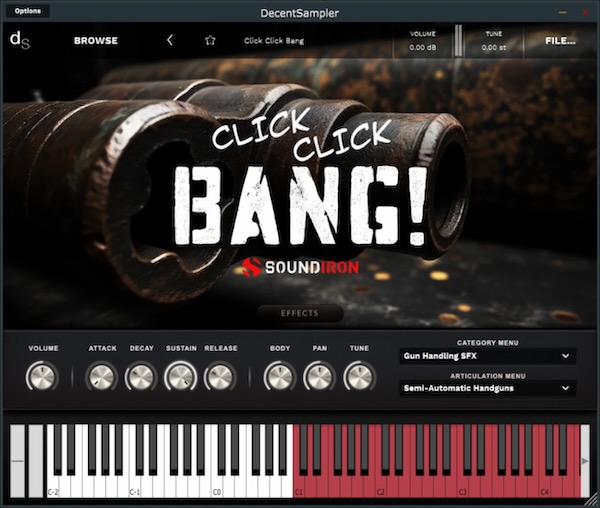 Soundiron「Click Click Bang!」銃器ハンドリングから発射音まで！18種類の銃器音を収録した銃声と打楽器が融合した革新的サウンドデザインツール｜DTMプラグインセール