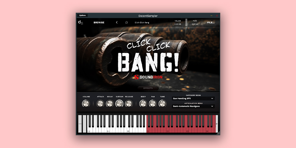 Soundiron「Click Click Bang!」銃器ハンドリングから発射音まで！18種類の銃器音を収録した銃声と打楽器が融合した革新的サウンドデザインツール｜DTMプラグインセール