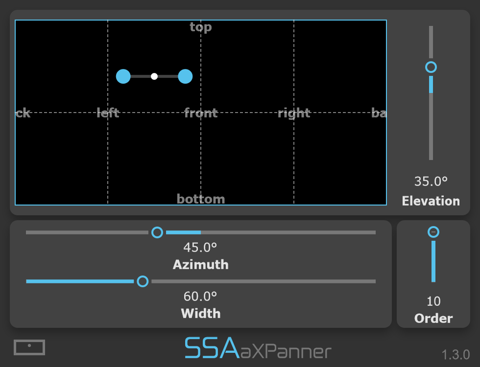 SSA Plugins「aXPanner」ドラッグ操作で音を3D空間に配置!モノ/ステレオ信号を空間内に配置し、バイノーラル再生に最適な高解像度アンビソニック出力を生成できるパンニングツール|DTMプラグインセール