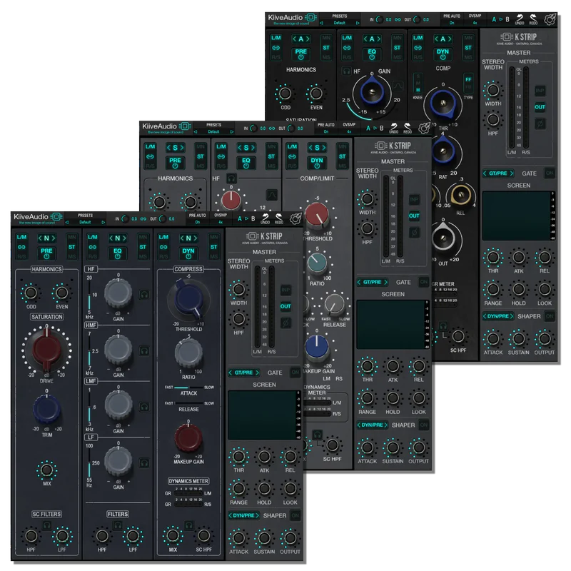 Kiive Audio「KStrip」パンチのあるミッド、温かみのあるロー、精密なサージカルEQ！プリアンプ・EQ・コンプレッサーそれぞれに3種類の回路を選べる、世界で最も人気の高い3種類のコンソールを融合させた究極のチャンネルストリップ｜DTMプラグインセール