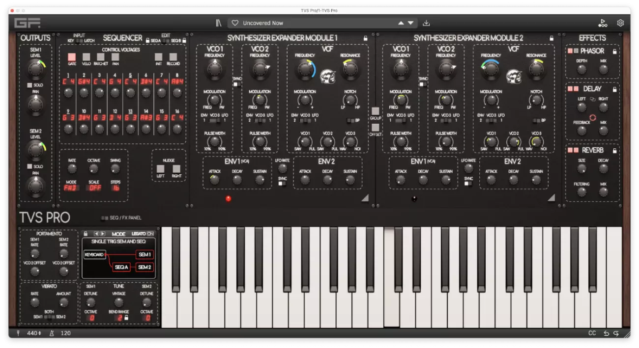 GForce Software「Oberheim TVS Pro」デュオフォニーをこの世に初めて導入した革命的シンセサイザーの復活!2つの独立した声部で複雑で有機的な音響を実現し、400以上の変換パッチと220以上の新しいサウンドにすぐにアクセスできる革新的シンセ|DTMプラグインセール