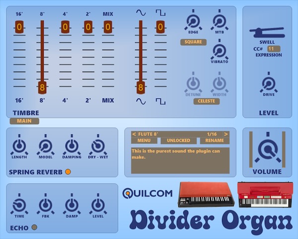 Quilcom「Divider Organ」憧れのコンボオルガンサウンドを完全無料で再現!VoxやFarfisaに手が届かなかった14歳の少年が57年越しに完成させた、DIY精神あふれるレトロオルガン音源|DTMプラグインセール