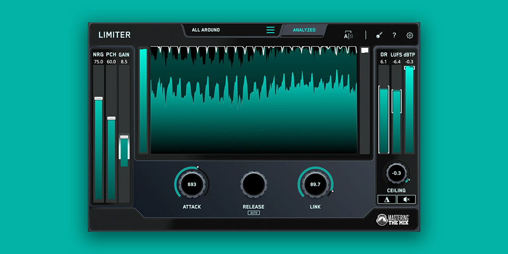 Mastering The Mix「LIMITER」クリーンかつ透明感のある大音量サウンドを簡単に実現!スマート解析機能であなたの楽曲を自動分析し、最適なラウドネス、アタック、リンク、シーリング設定を提案する次世代マスタリングリミッター|DTMプラグインセール