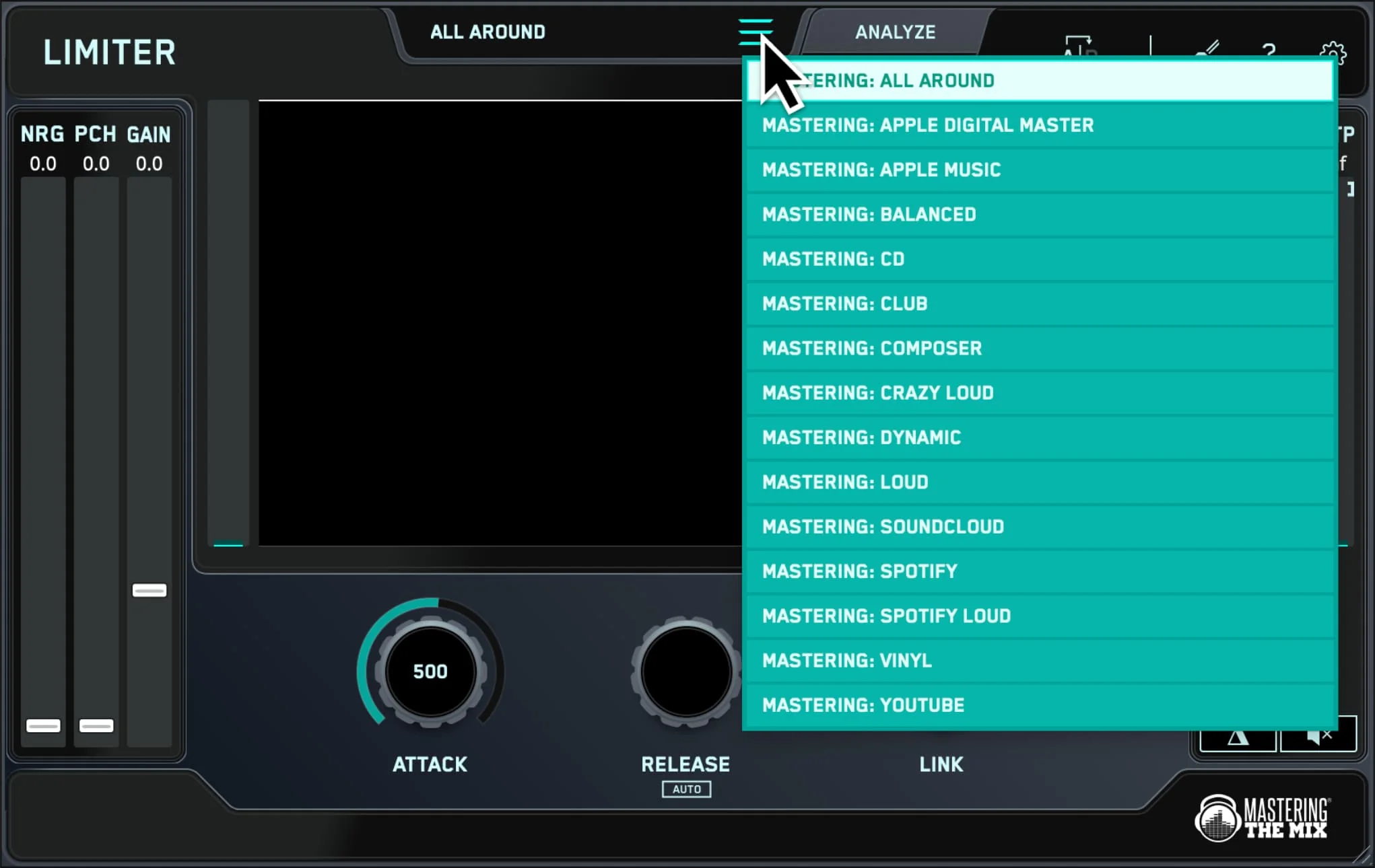 Mastering The Mix「LIMITER」クリーンかつ透明感のある大音量サウンドを簡単に実現!スマート解析機能であなたの楽曲を自動分析し、最適なラウドネス、アタック、リンク、シーリング設定を提案する次世代マスタリングリミッター|DTMプラグインセール