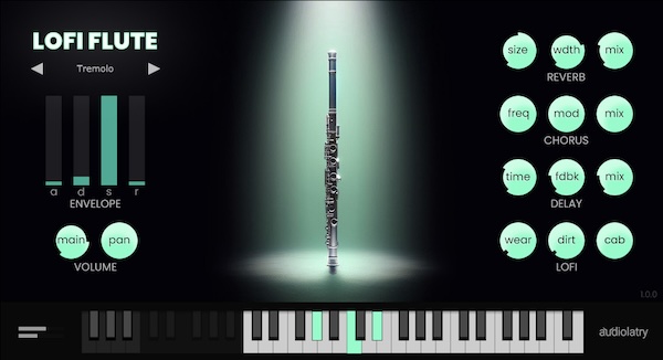 audiolatry「Free Flute Plugin: Lofi Flute」Trap・HipHop・Lo-fiなどジャンル問わず使える!4つのアーティキュレーションと内蔵エフェクトで、ノスタルジックで温かい音色が簡単に手に入るフルート音源|DTMプラグインセール