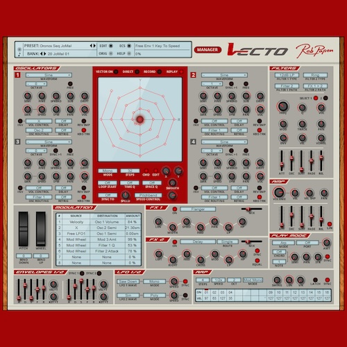 Rob Papen「Vecto」自由自在に音を操るベクターシンセの決定版!直感的なベクターパス描画機能で音色を操り、アナログモデリング波形から加算合成、スペクトラム、高品質サンプル波形まで驚異的なサウンドバリエーションを実現する革新的クリエイティブシンセサイザー|DTMプラグインセール