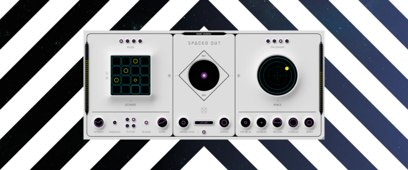 Baby Audio「Spaced Out」宇宙的な広がりと深みを演出する究極のウェットFX!テンポ同期16ステップディレイシーケンサーと直感的なX-Yジョイスティックコントロールを備え、ワンクリックで新しいエフェクト構成を生成する機能を搭載した次世代スペースエコープラグイン|DTMプラグインセール