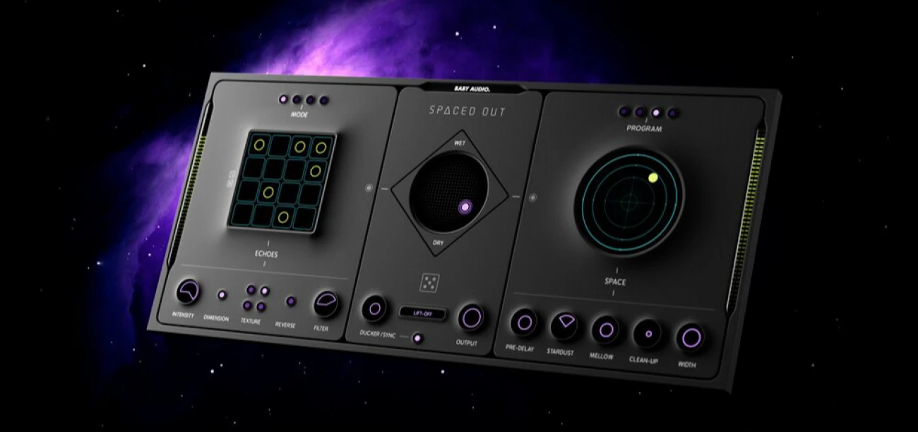 Baby Audio「Spaced Out」宇宙的な広がりと深みを演出する究極のウェットFX!テンポ同期16ステップディレイシーケンサーと直感的なX-Yジョイスティックコントロールを備え、ワンクリックで新しいエフェクト構成を生成する機能を搭載した次世代スペースエコープラグイン|DTMプラグインセール