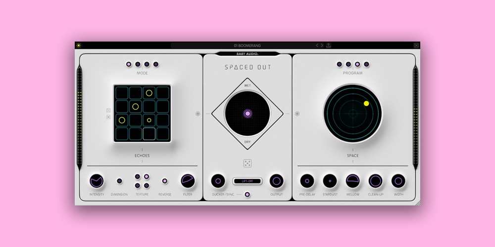 Baby Audio「Spaced Out」宇宙的な広がりと深みを演出する究極のウェットFX!テンポ同期16ステップディレイシーケンサーと直感的なX-Yジョイスティックコントロールを備え、ワンクリックで新しいエフェクト構成を生成する機能を搭載した次世代スペースエコープラグイン|DTMプラグインセール