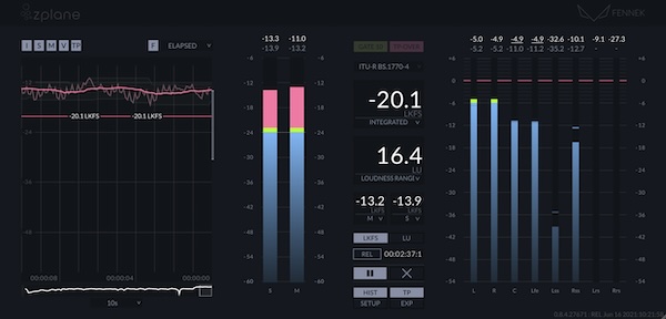zplane「FENNEK」配信先に合わせた音量基準をワンクリックで確認!世界中の放送局やストリーミングサービスの要件に対応し、プロジェクト全体のラウドネス履歴を視覚化、ステレオから7.1.2サラウンドまで対応するカスタマイズ可能なプロフェッショナルグレードの高精度オーディオメータリングプラグイン|DTMプラグインセール