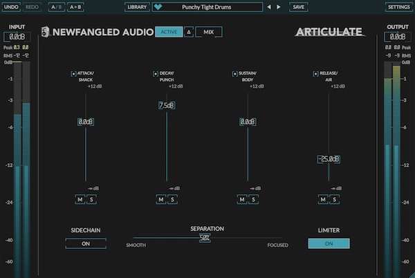 Newfangled Audio「Articulate」EQ感覚で操作できる革新的ダイナミクスプロセッサー!アタックからリリースまでEQのような直感的操作でダイナミクス調整を実現し、ドラムのスマック感、楽器のパンチ、音色の厚み、高域の空気感を独立した4バンドでコントロールできる画期的プラグイン|DTMプラグインセール