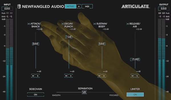 Newfangled Audio「Articulate」EQ感覚で操作できる革新的ダイナミクスプロセッサー!アタックからリリースまでEQのような直感的操作でダイナミクス調整を実現し、ドラムのスマック感、楽器のパンチ、音色の厚み、高域の空気感を独立した4バンドでコントロールできる画期的プラグイン|DTMプラグインセール