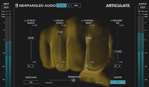 Newfangled Audio「Articulate」EQ感覚で操作できる革新的ダイナミクスプロセッサー!アタックからリリースまでEQのような直感的操作でダイナミクス調整を実現し、ドラムのスマック感、楽器のパンチ、音色の厚み、高域の空気感を独立した4バンドでコントロールできる画期的プラグイン|DTMプラグインセール
