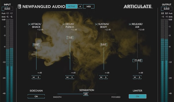Newfangled Audio「Articulate」EQ感覚で操作できる革新的ダイナミクスプロセッサー!アタックからリリースまでEQのような直感的操作でダイナミクス調整を実現し、ドラムのスマック感、楽器のパンチ、音色の厚み、高域の空気感を独立した4バンドでコントロールできる画期的プラグイン|DTMプラグインセール