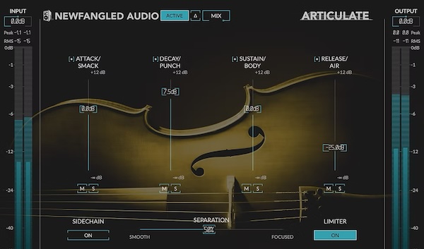 Newfangled Audio「Articulate」EQ感覚で操作できる革新的ダイナミクスプロセッサー!アタックからリリースまでEQのような直感的操作でダイナミクス調整を実現し、ドラムのスマック感、楽器のパンチ、音色の厚み、高域の空気感を独立した4バンドでコントロールできる画期的プラグイン|DTMプラグインセール