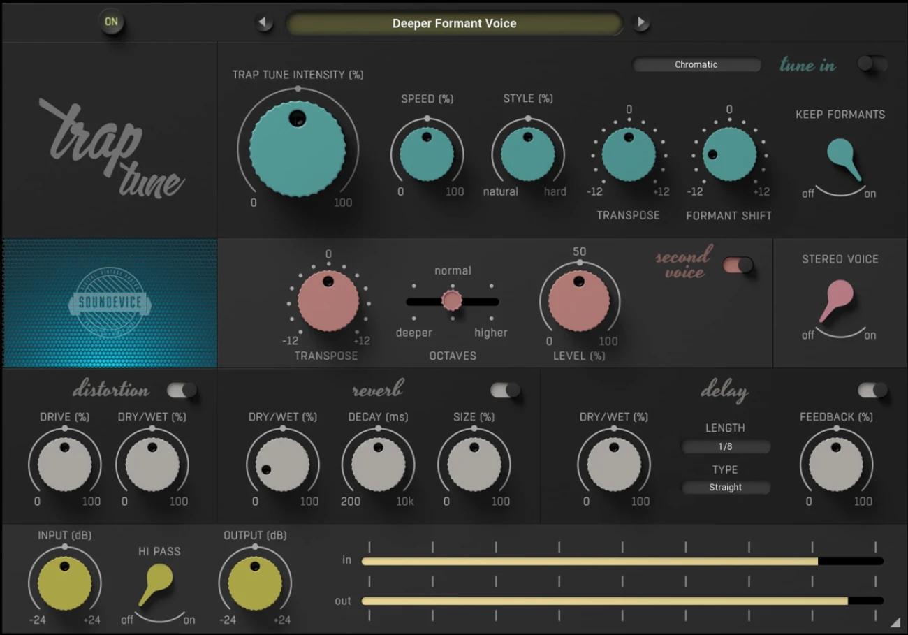 United Plugins「TrapTune」一台でボーカル処理が完結!自然な補正から強烈なCherエフェクトまで対応する多機能オートチューナーと、ハーモニー機能、ステレオダブラー、歪み、リバーブ/ディレイを統合した、トラップ・現代ポップ・EDM制作に最適なオールインワンボーカルプラグイン|DTMプラグインセール