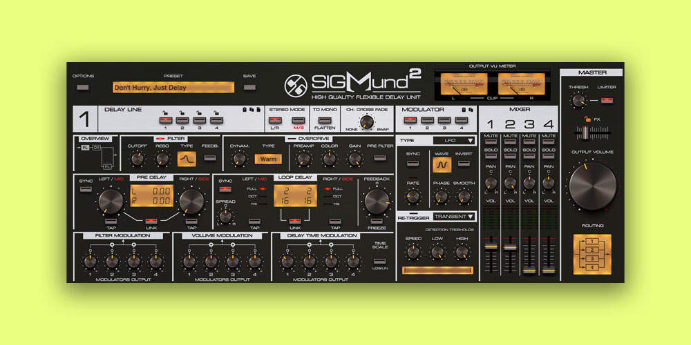 D16 Group「Sigmund 2」次元を超えた音響体験!自在に接続可能な4系統のディレイラインと9種類のルーティングトポロジーで、前例のないサウンドデザインの可能性を開く革新的マルチタップディレイプラグイン|DTMプラグインセール