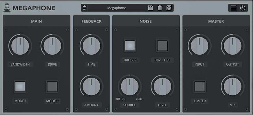 AudioThing「Megaphone」あらゆるオーディオソースを本格的なメガホンサウンドへと変換!フィードバック機能とノイズセクションを搭載した2種類のラウドスピーカーエミュレーションプラグイン|DTMプラグインセール