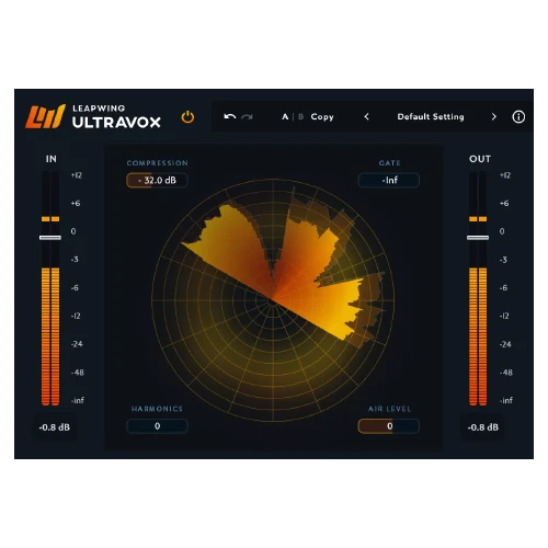 Leapwing Audio「UltraVox」ピーク抑制から不要なノイズ除去、ハーモニクス付加まで一画面で完結!あらゆるボーカルに最適化された4つのアルゴリズムで、数秒でプロクオリティのボーカルサウンドが完成するプラグイン|DTMプラグインセール