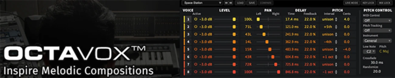 Eventide「Octavox」時間と音程を自在に操り、想像力の限界を超えるサウンドデザイン!一音入力するだけで壮大なアンサンブルが生まれる魔法の8ボイス・ダイアトニックハーモナイザー|DTMプラグインセール