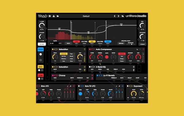 Brainworx「Unfiltered Audio TRIAD」BYOME技術を3倍に進化させたマルチバンドプロセッサー!低域・中域・高域を独立処理し、複雑なディストーションから繊細なディレイまで、従来のプラグインを凌駕する圧倒的な3バンド周波数分割処理能力を実現する革命的オーディオエフェクト|DTMプラグインセール