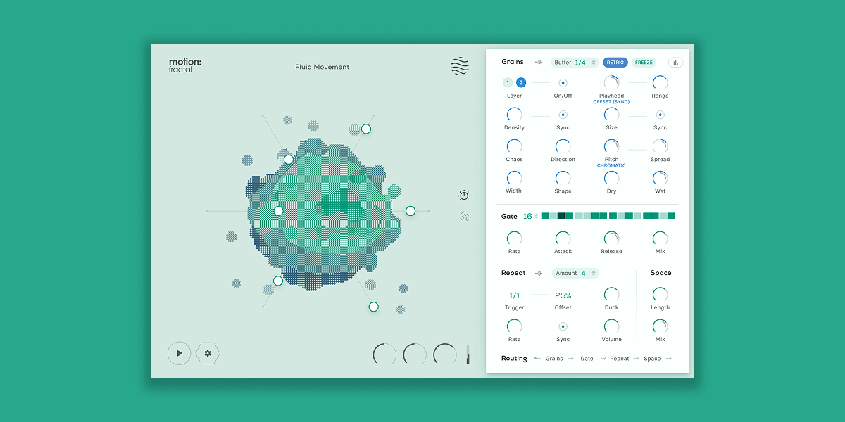 Excite Audio「Motion: Fractal」XYパッドを超えた進化形コントローラーの衝撃!時間を引き伸ばし、音を散乱させ、リズムを注入する、『音の時空間操作』が実現する強力なグラニュラープラグイン|DTMプラグインセール