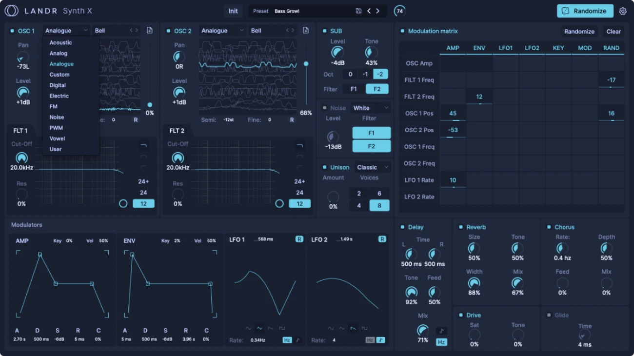 LANDR「Synth X」直感的なUIと高機能サウンドエンジンで、音の可能性を無限に広げる!オリジナル素材をウェーブテーブル化し、インスピレーションを引き出すランダム機能も搭載した次世代ソフトシンセ|DTMプラグインセール