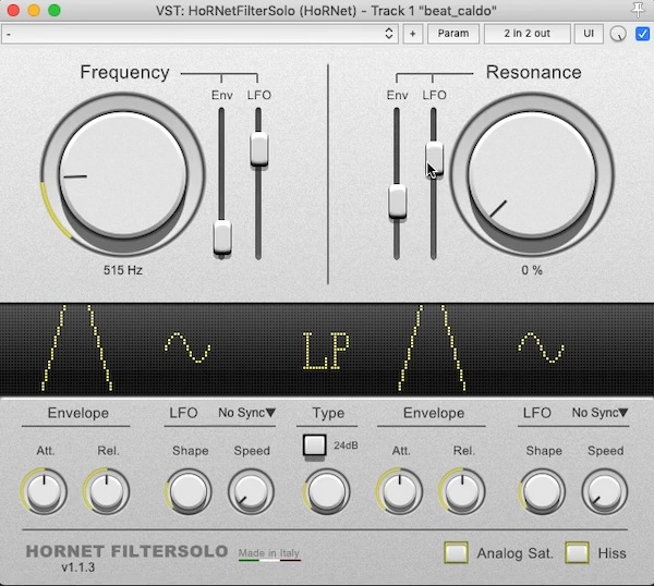 HoRNet Plugins「FilterSolo」フィルター効果を超えた表現力!アナログ感のある温かい歪みと多彩なモジュレーションで音に“動き”を与える、直感操作の多機能フィルタープラグイン|DTMプラグインセール
