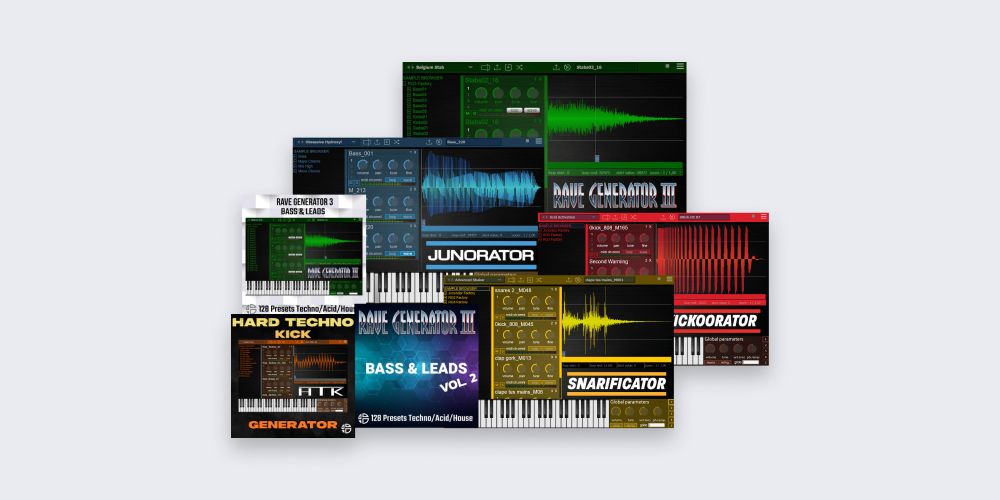 Audio Blast「Hard Techno Bundle」攻撃的なキック、刺さるスネア、抜けるベースがこの1本で揃う!90年代レイヴサウンドを完全再現&即戦力プリセットを1,400種類以上収録したHard Techno・Hardcore・Gabber制作者のための最強音源バンドル|DTMプラグインセール