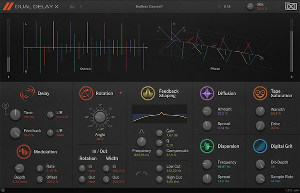 UVI「Dual Delay X」クリーン・ディレイからハイ・キャラクター・エフェクトまで自在に創造!クリーン・クラシック・ピンポンからデジタル・ローファイ・ラッシュ・アナログ・ウォームスまで、驚くほど広範囲な高品質・革新的サウンドを明確・直感的インターフェースで操る、パワフルかつ使用感抜群の空間系ディレイ・プラグイン|DTMプラグインセール