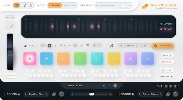 Pitch Innovations「Fluid Chords 2」単なるアップデートを超えた飛躍的進化!スマートミュージカリティ強化、新サウンドエンジン搭載、リアルタイムパフォーマンス機能拡張で、ハーモニーの動き方そのものを根本的に変革する画期的コードベンディング・プラグイン|DTMプラグインセール