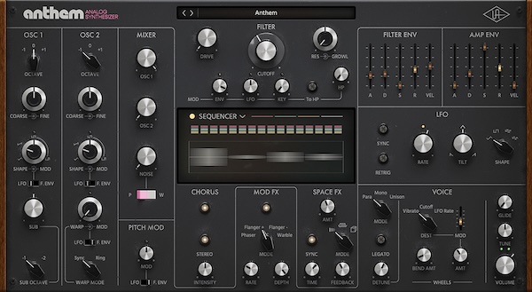 Universal Audio「Anthem Analog Synthesizer」8分音符リフから激烈アシッドベースライン・進化するジェネラティブサウンドスケープまで!レイヤーや複雑なプラグインチェーン不要で極太ベース・パンチ力抜群のリードサウンドを生成するアナログモデリングシンセ|DTMプラグインセール