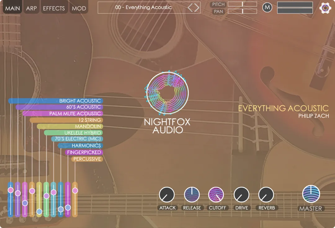 Nightfox Audio「Everything Acoustic」音が本物すぎて驚いた!アコースティックギター、ウクレレ、マンドリンなど10種類の生楽器を収録し、細かなノイズや空気感まで忠実に再現したリアルで自然なアコースティック音源|DTMプラグインセール