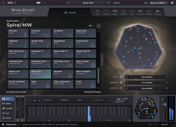 Sound Particles「MiniDust」SkyDust 3Dのエッセンスを凝縮!8オシレーターから2基に絞りながらも190種類以上の波形と70種類のモディファイアーで無限の音作りが可能な次世代ポリフォニック・シンセサイザー|DTMプラグインセール