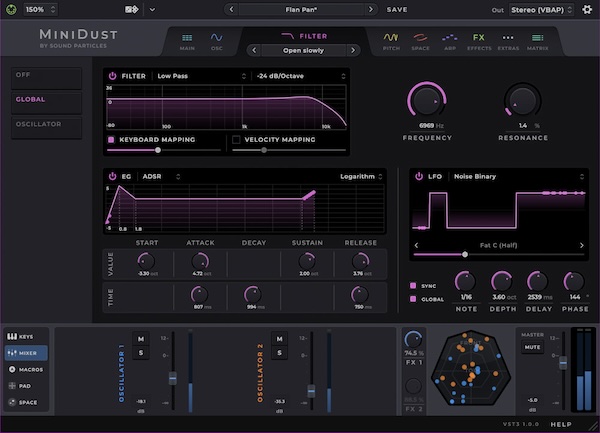 Sound Particles「MiniDust」SkyDust 3Dのエッセンスを凝縮!8オシレーターから2基に絞りながらも190種類以上の波形と70種類のモディファイアーで無限の音作りが可能な次世代ポリフォニック・シンセサイザー|DTMプラグインセール