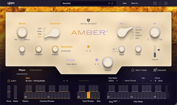 Ujam「AMBER 2」初心者でも数千時間の練習を積んだセッション・プロの感覚で演奏!山小屋で響くスチール・ストリング・アコースティック・ギターの温かなサウンドを完全再現した、30スタイル×350フレーズを収録した究極のセッション・プロ・バーチャル・ギタリスト|DTMプラグインセール