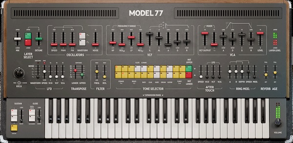 Softube「Model 77 Dual Layer Synth」80年代黄金期を彩った伝説的日本製シンセサイザー3機種を一つに集約!オリジナル・ファクトリー・プリセット完全収録し、直感的操作性を実現した万能シンセ|DTMプラグインセール