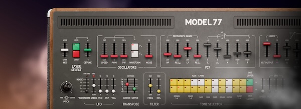 Softube「Model 77 Dual Layer Synth」80年代黄金期を彩った伝説的日本製シンセサイザー3機種を一つに集約!オリジナル・ファクトリー・プリセット完全収録し、直感的操作性を実現した万能シンセ|DTMプラグインセール