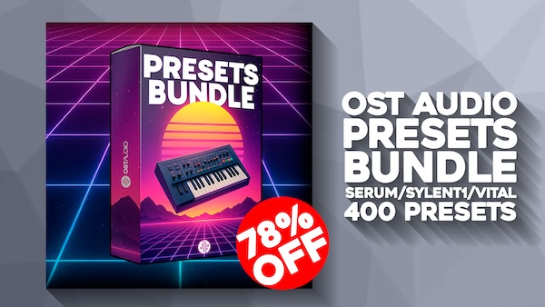 OST AUDIO「Synthwave Presets Bundle」シンセウェーブ、レトロポップ、80年代サウンドを楽曲に取り入れたいならこれ一択!Serum、Sylenth1、Vital用の高品質プリセットと豊富なサンプル・MIDI・プロジェクトファイルをまとめて手に入る最強バンドル|DTMプラグインセール