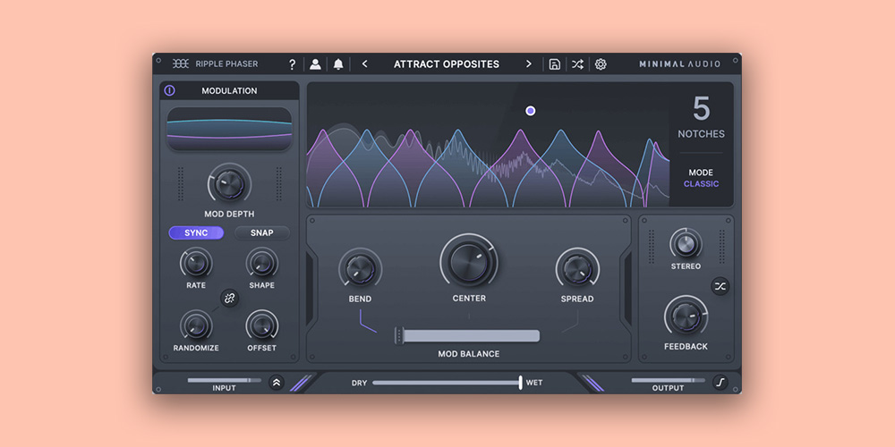 Minimal Audio「Ripple Phaser」7つのモードと24ノッチ、視覚的な操作性で、サウンドにまるで水のような流れと立体感を生み出す次世代フェイザー|DTMプラグインセール