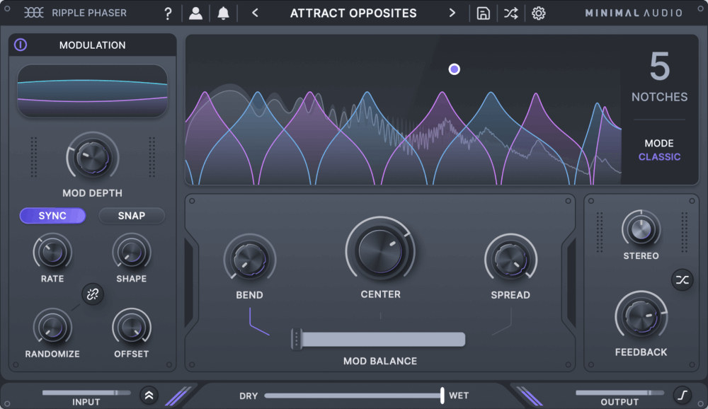Minimal Audio「Ripple Phaser」7つのモードと24ノッチ、視覚的な操作性で、サウンドにまるで水のような流れと立体感を生み出す次世代フェイザー|DTMプラグインセール