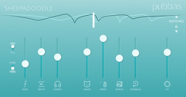 Pubbas「Sheepadoodle Phaser」音の広がりと奥行きが劇的に変わる！シンプル操作・リアルタイム視覚表示・独自のモジュレーテッド・ディストーションを兼ね備えた、ビンテージトーンも個性的な歪みも自由自在に操れるフェイザープラグイン｜DTMプラグインセール