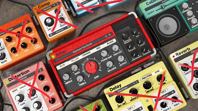 United Plugins「Electrum Core」Electrumから受け継いだ優秀なアンプ・キャブ技術を凝縮!クリーンからヘビートーンまで対応する5種類のアンプと300種類以上のキャビネットを簡単に使えるギタープラグイン|DTMプラグインセール