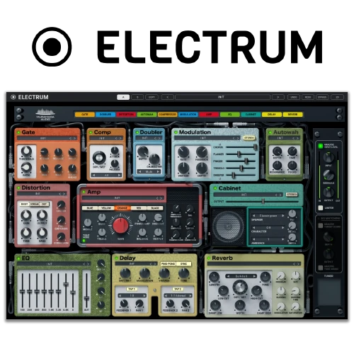 United Plugins「Electrum」5種類のアンプと300種類以上のキャビネットシミュレーションを搭載!エルゴノミクス設計で最速ワークフローを実現する、ワンスクリーンですべての機能にアクセス可能な次世代ギタープラグイン|DTMプラグインセール