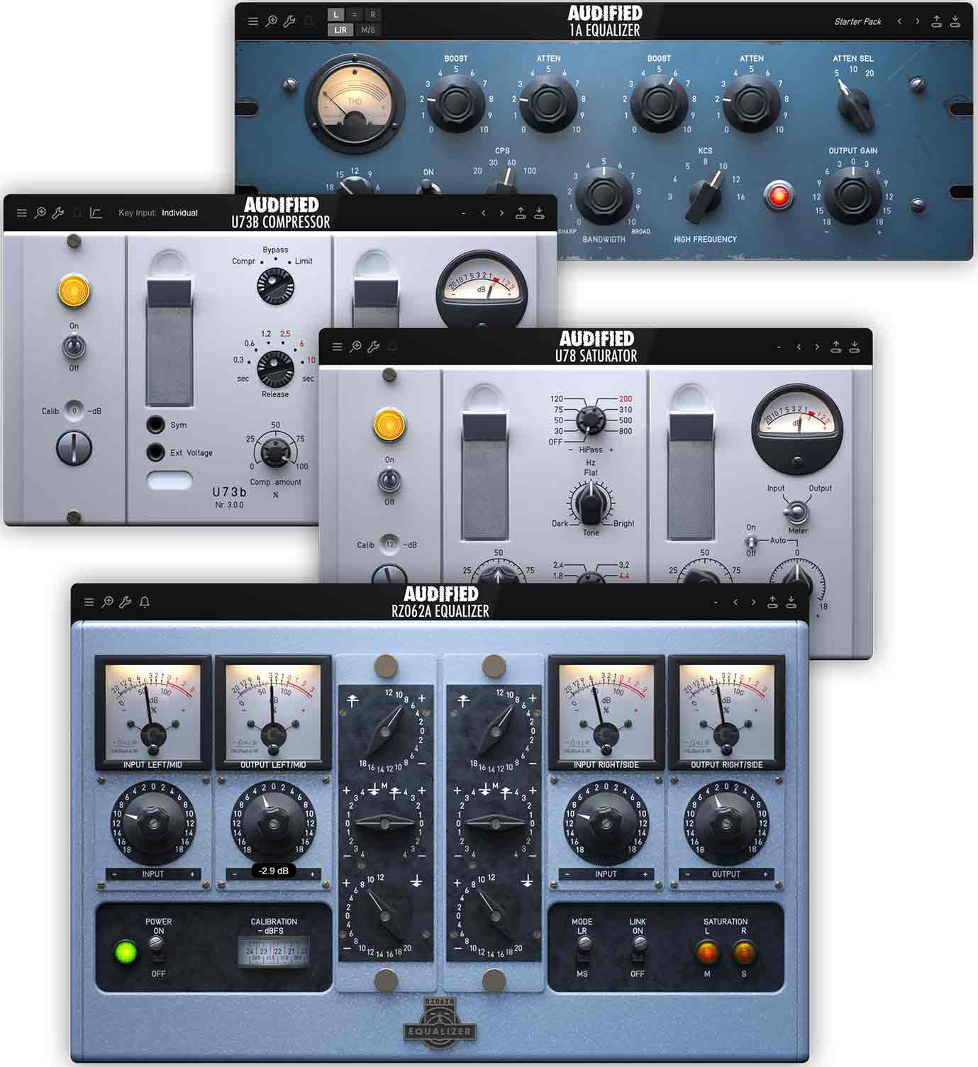 Audified「Boutique Studio Bundle」歴史ある名機を現代の制作環境で甦らせる!ヴィンテージEQ・コンプレッサー・サチュレーターを1つにまとめた、ボーカル・楽器・ミックス・マスタリング全てに対応する4つの高品質プラグイン|DTMプラグインセール