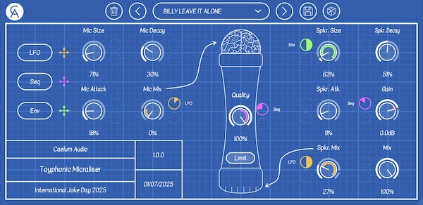Caelum Audio「Toyphonic Micraliser」音楽制作に悪ノリと本気をプラスする！おもちゃのような音質を本格再現し、遊び心とLo-Fiサウンドを極めるユニークなマイクプラグイン｜DTMプラグインセール
