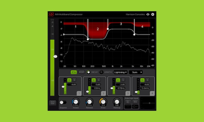 Harrison Consoles「AVA Multiband Compressor」従来の複雑操作を一掃!数十個の繊細なコントロールを排除し、問題周波数の特定と補正量選択だけで完了する、楽器本来のキャラクターを保持しながら自然なサウンドを実現する次世代マルチバンドコンプレッサー|DTMプラグインセール