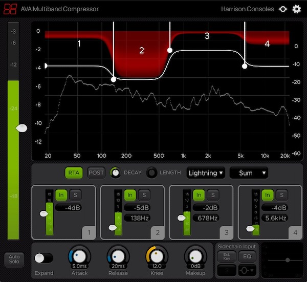 Harrison Consoles「AVA Multiband Compressor」従来の複雑操作を一掃!数十個の繊細なコントロールを排除し、問題周波数の特定と補正量選択だけで完了する、楽器本来のキャラクターを保持しながら自然なサウンドを実現する次世代マルチバンドコンプレッサー|DTMプラグインセール